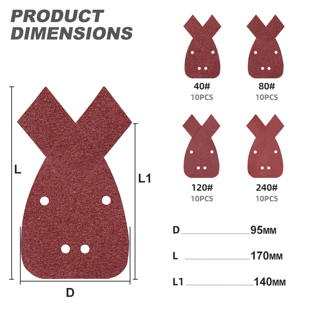 XCAN 10/40 pièces feuilles de ponçage pour souris papier de verre 4 trous grain 40/80/120/240 pour ponceuse à paume détail Black and Decker