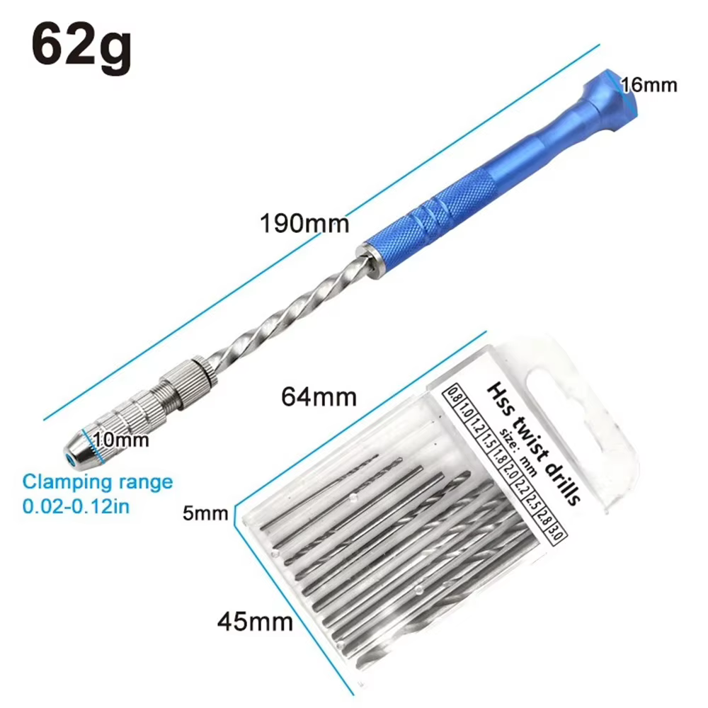 Perceuse à main semi-automatique étendue bleue de 0.5 à 3mm avec petite foret hélicoïdal
