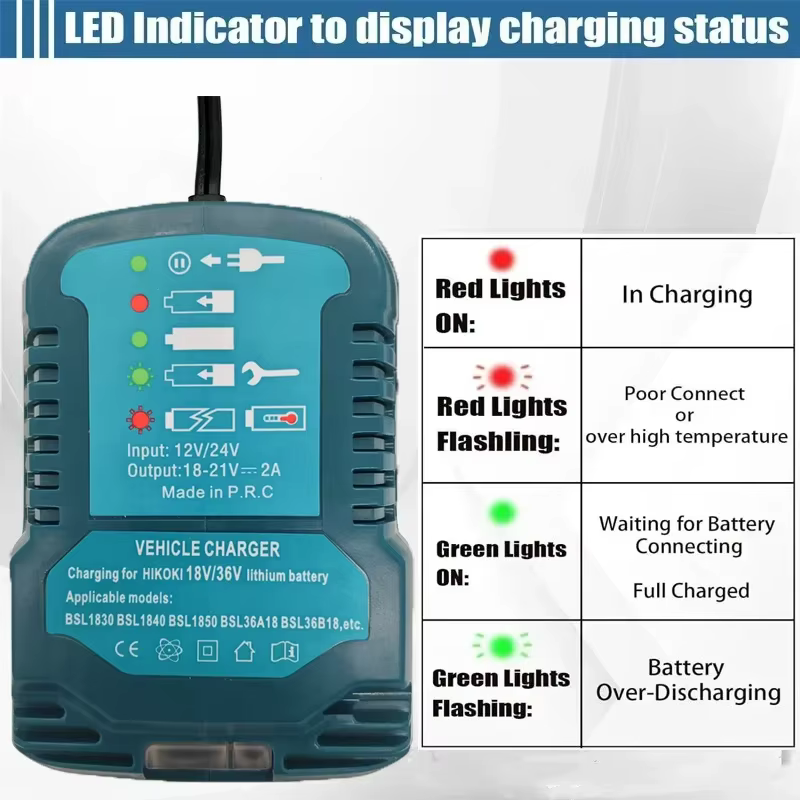 Pour HIKOKI 18V Li-Ion Batteries 12V/24V Portable Mini chargeur de voiture allume-cigare prise remplacement