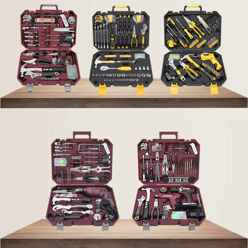 Boîte à outils polyvalente, matériel ménager, ensemble de réparation combiné d'outils manuels, boîte à outils complète de réparation à domicile, matériau en acier au carbone