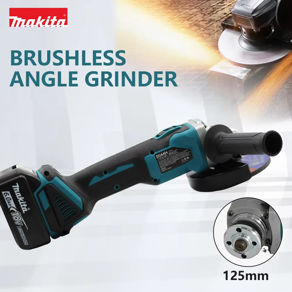 Makita 18V Nouvelle meuleuse sans fil DGA404 avec disque de 125 mm, batterie Li-4-1/2” / 5” 6,0 Ah, pour le meulage du métal et la découpe du bois