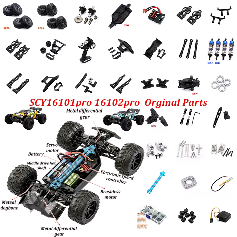 Pièces d'origine pour voiture RC SCY 16101 PRO 16102 PRO : Arbre de transmission, Engrenage, Bras oscillant, Rotule de direction, Télécommande, Pneu, Moteur VS SG116 MAX