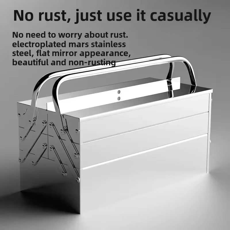 Boîte à outils en acier inoxydable pour usage industriel et domestique avec conception pliable et espace de rangement à 3 couches AAB