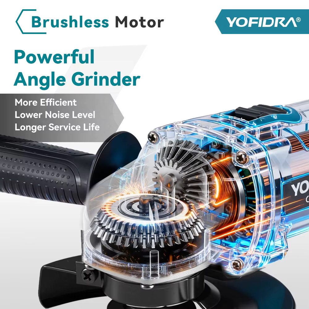YOFIDRA 125mm meuleuse d'angle sans brosse 4 vitesses rectifieuse sans fil coupe travail du bois pour Makita 18V-21V batterie broche