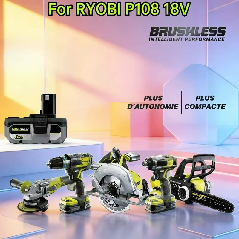 Nouvelle batterie au lithium puissante RYOBI 18V 6.0Ah 8.0Ah P104 P105 P107 P108 P109 à faible autodécharge, compatible avec tous les outils 18V