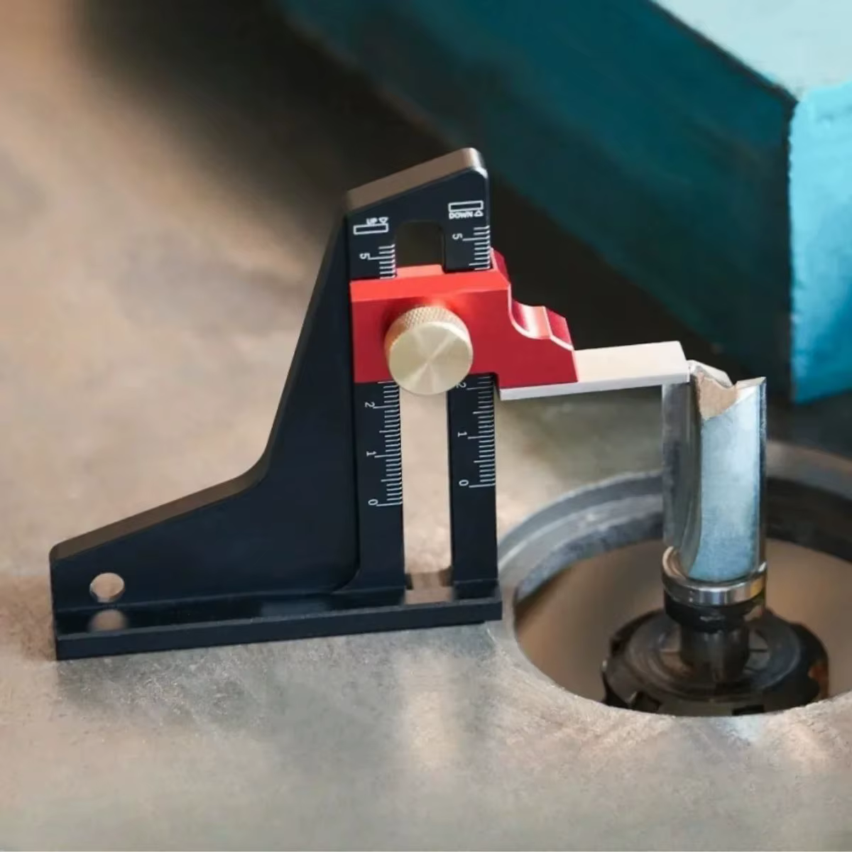 Jauge de profondeur pour scie à table 0-50 mm en aluminium réglable avec verrouillage pour réglage de la hauteur
