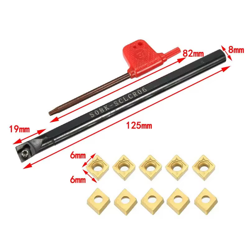 Outils de tournage, barre d'alésage de tour 8mm S08K-SCLCR06 avec 10 Inserts CCMT060204-HM et clé T8 pour Semi-finition et finition