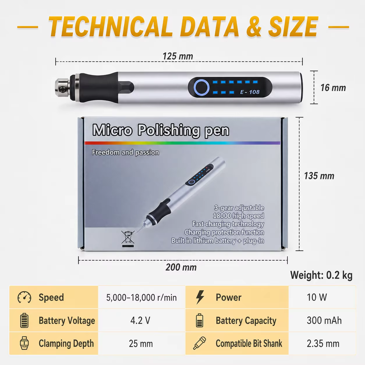 Stylo de gravure miniature rechargeable USB TOOLTOS 18000 tr/min