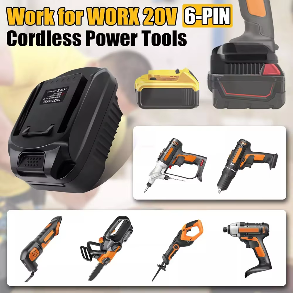 Adaptateur de batterie DM18WORX6PIN pour Dewalt 20V pour convertir