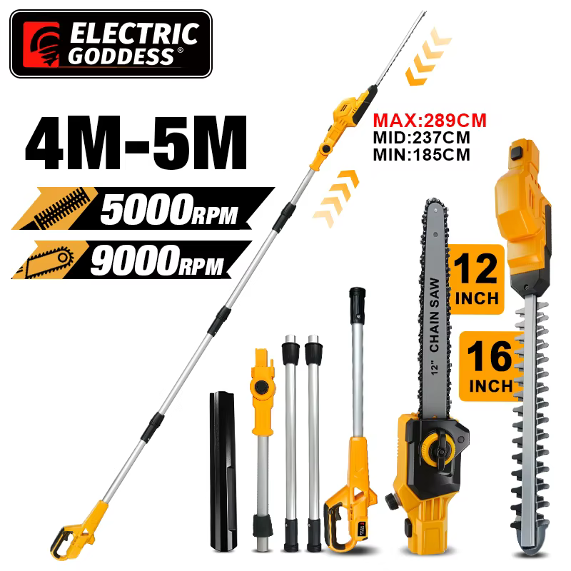 Taille-haie électrique 2-en-1 sans fil télescopique 12 pouces avec tronçonneuse