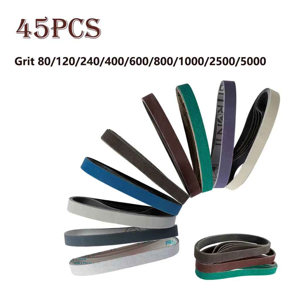 45 pièces 13x457mm bandes abrasives 80-5000 grain bande de remplacement résistant à l'usure courroie de meulage assortie pour métal bois fibre de verre caoutchouc