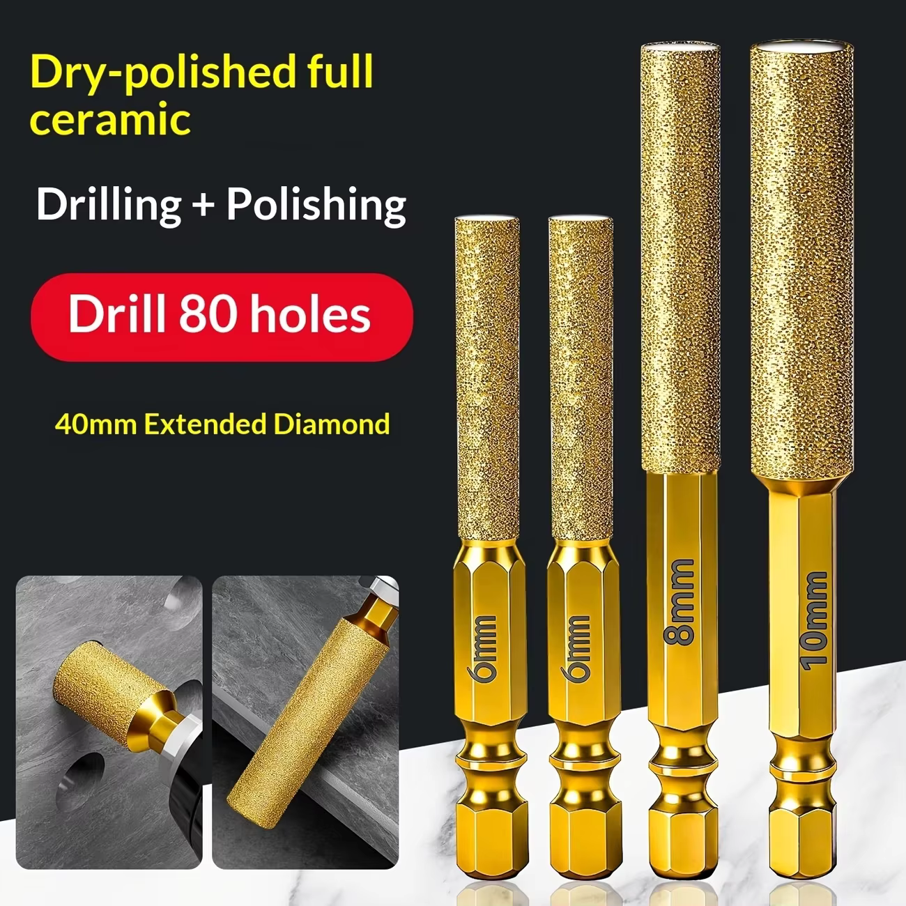 Lot de 3 têtes de meulage diamantées
