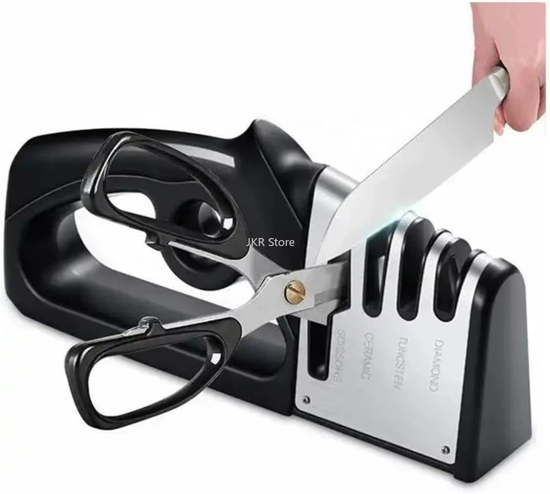 Outil d'affûtage de couteaux 4 en 1, aiguiseur de cuisine portable, base antidérapante, gadget multifonction pour accessoires de cuisine à domicile