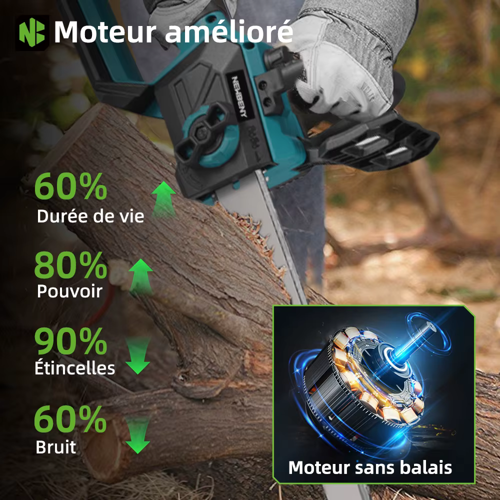 NEWBENY 12 pouces scie électrique sans brosse sans fil efficace jardin travail du bois outil