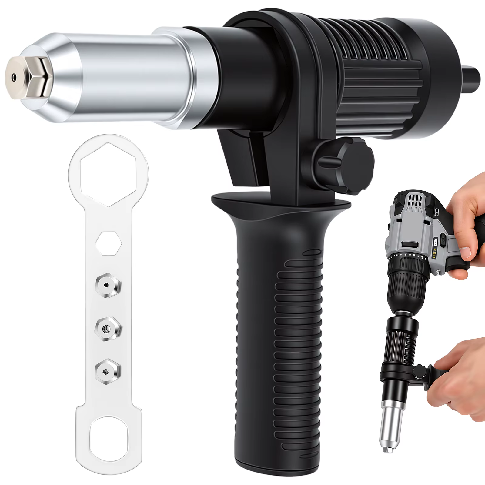 Kit d'adaptation pour perceuse à rivets avec 4 têtes de rivets 2