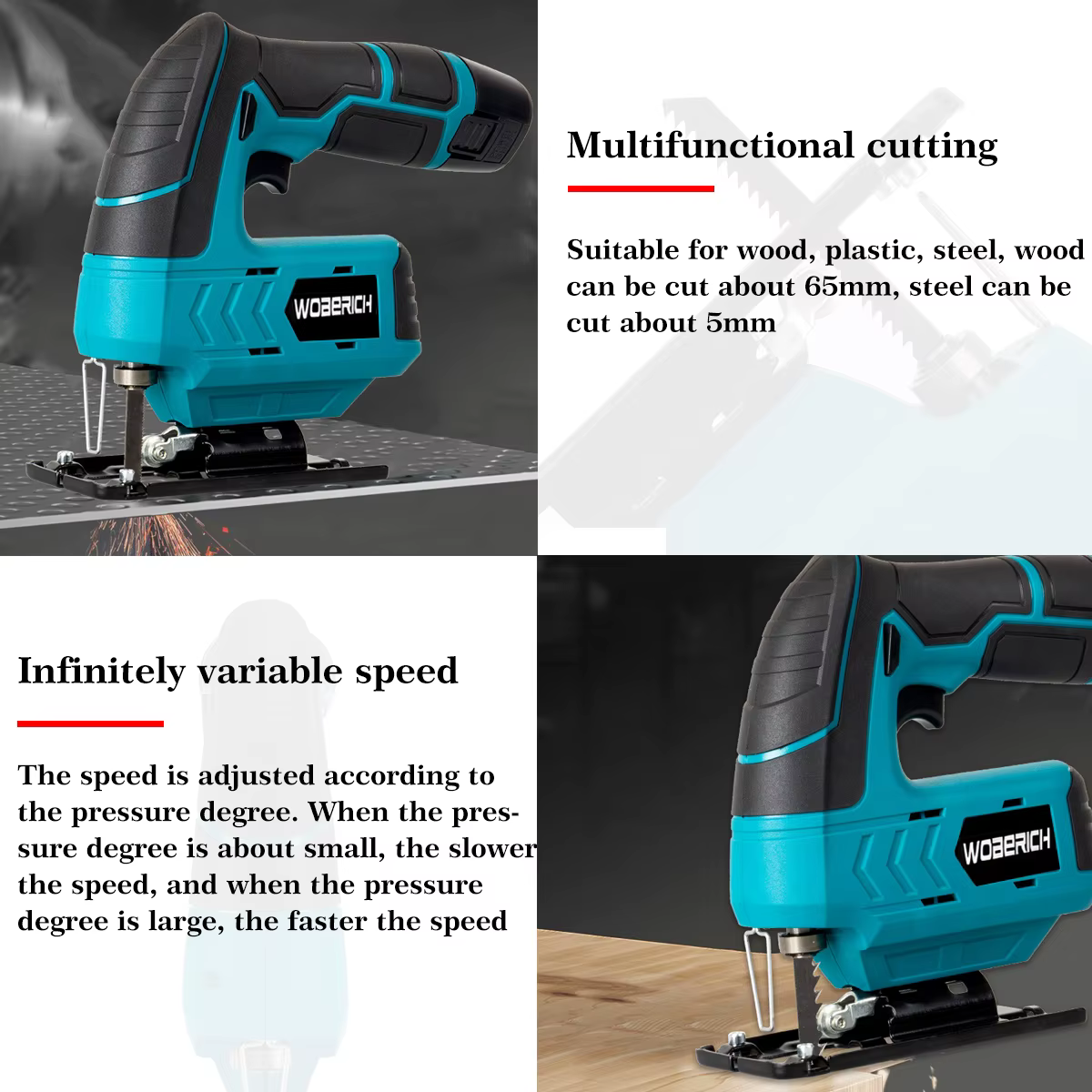 WOBERICH Portable sans fil 65mm lame rapide changée sans fil gabarits batterie scie sauteuse outil électrique scies
