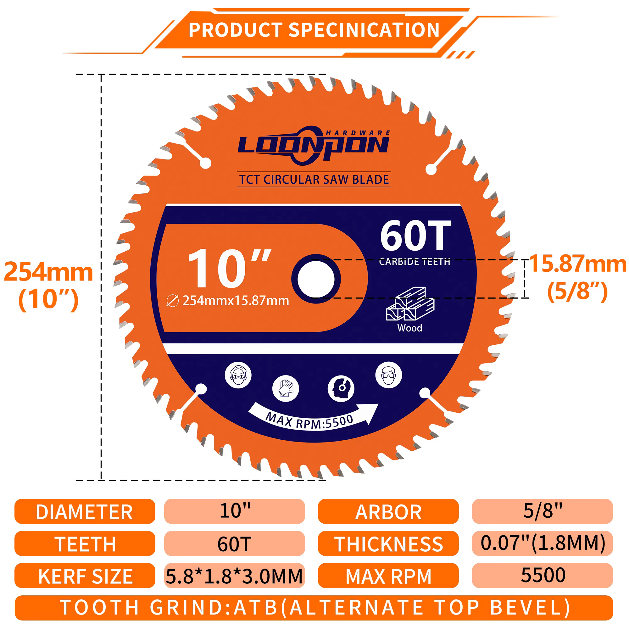 Loonpon TCT lame de scie circulaire en carbure disques de roue disque de coupe du bois 115 140 165 184 254mm