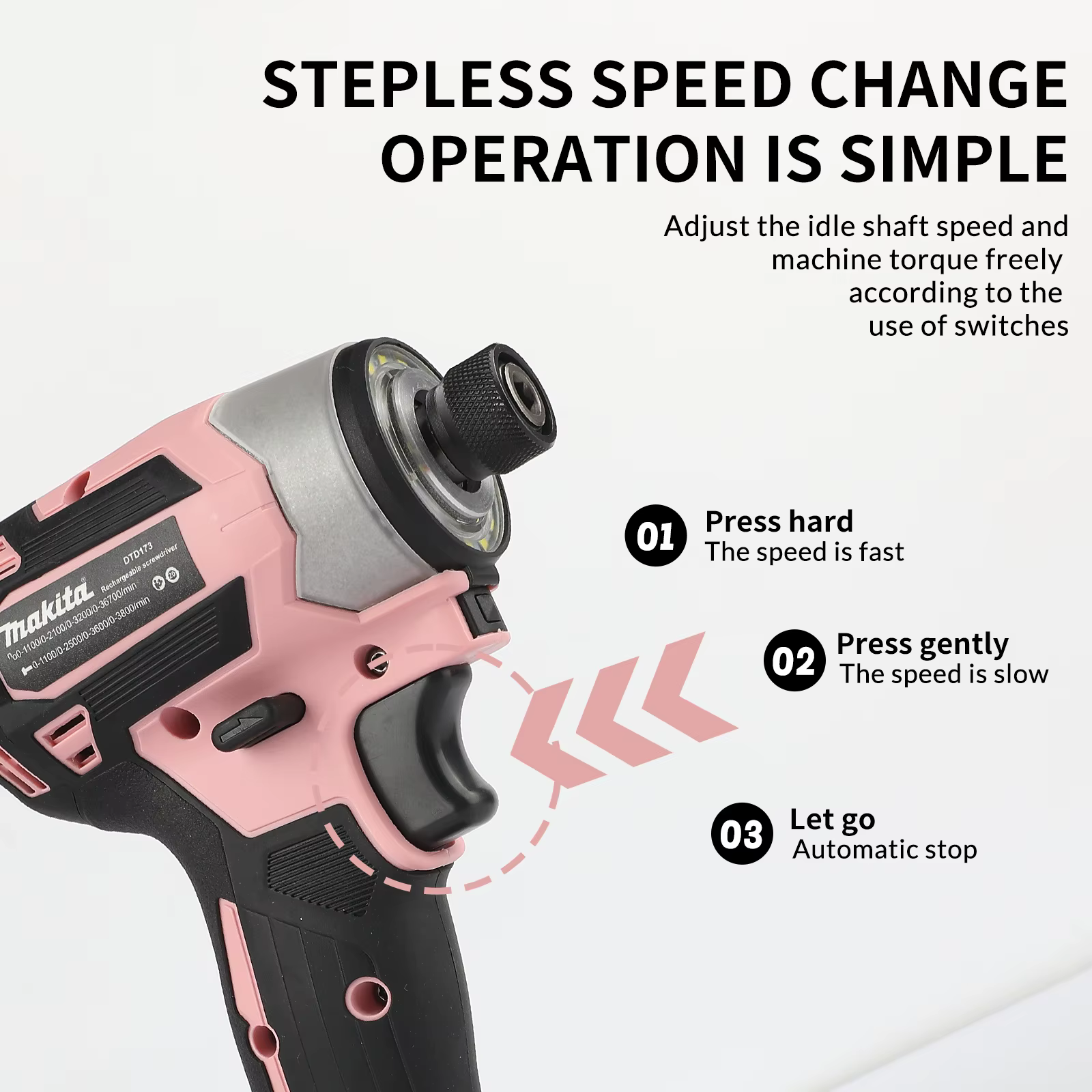 Perceuse sans fil Makita 18V DTD173 rose