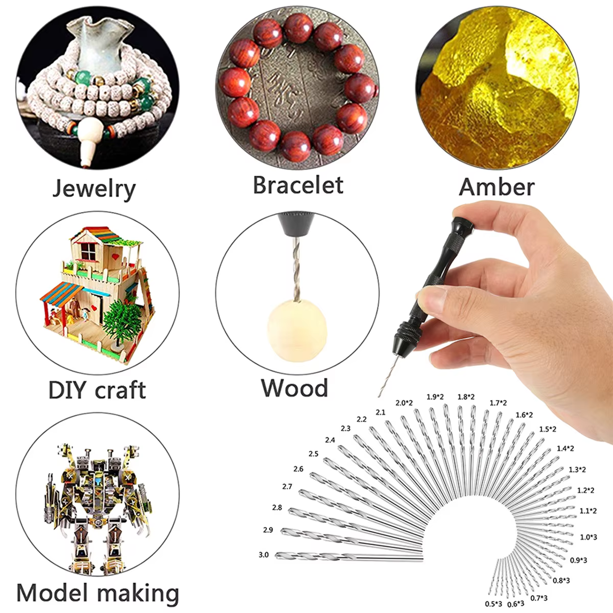 Mini Micro perceuse à main, ino /49 pièces 0.3-3.2mm, calcul de propositions de travail, outils pour les modèles Hobby, bijoutiers de bricolage, outil lointain