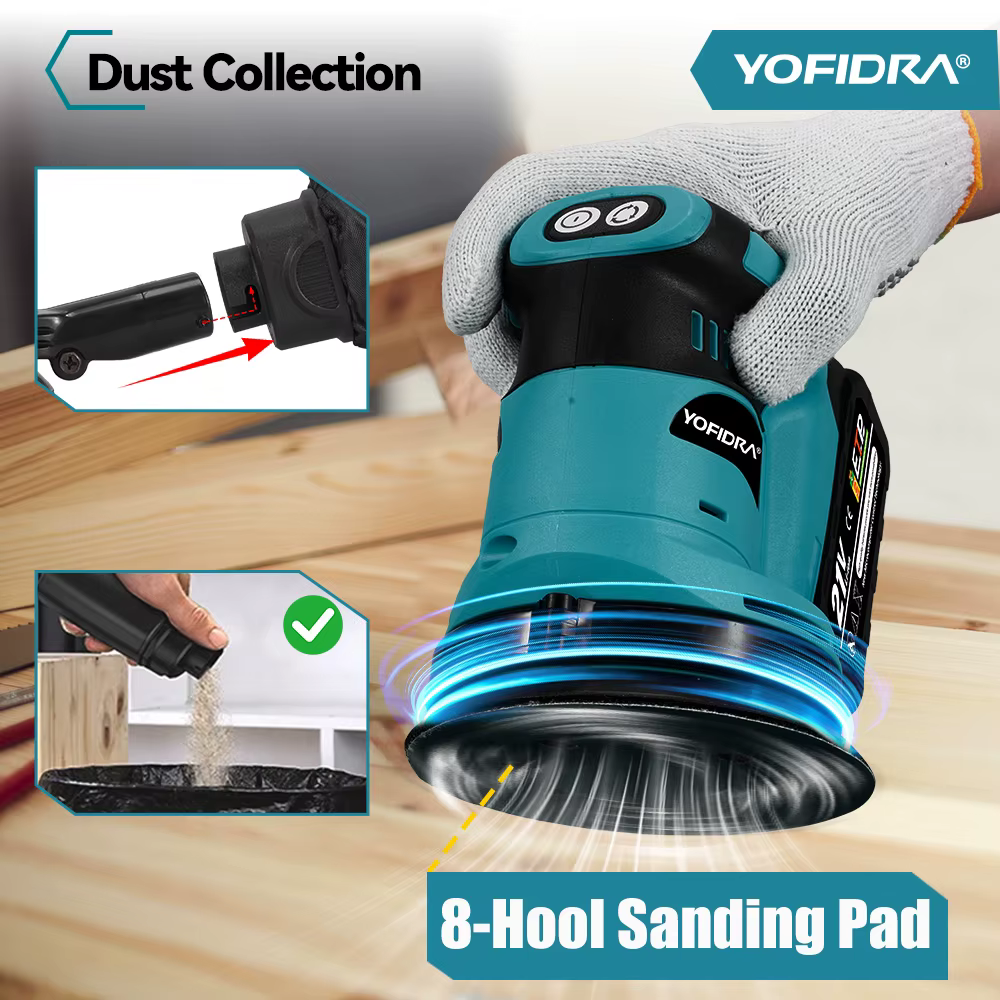 YOFIDRA 125MM ponceuse orbitale électrique sans fil 3 vitesses réglable Rechargeable polisseuse meuleuse Machine pour Makita 18V batterie