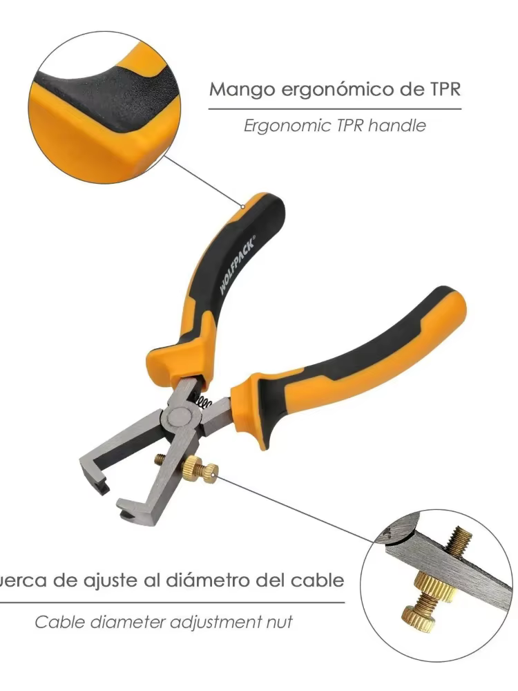 Dénudeur de fils WOLFPACK LINEA PROFESIONAL 150 mm avec poignée ergonomique en TPR