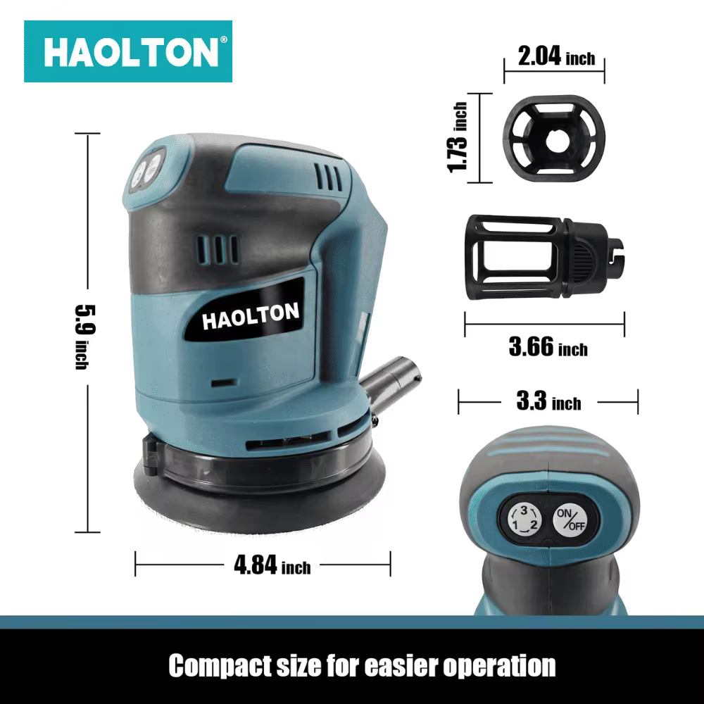 Ponceuse orbitale électrique HAOLTON 125 mm, 3 vitesses réglables, rechargeable, machine de polissage pour batterie Makita 18 V