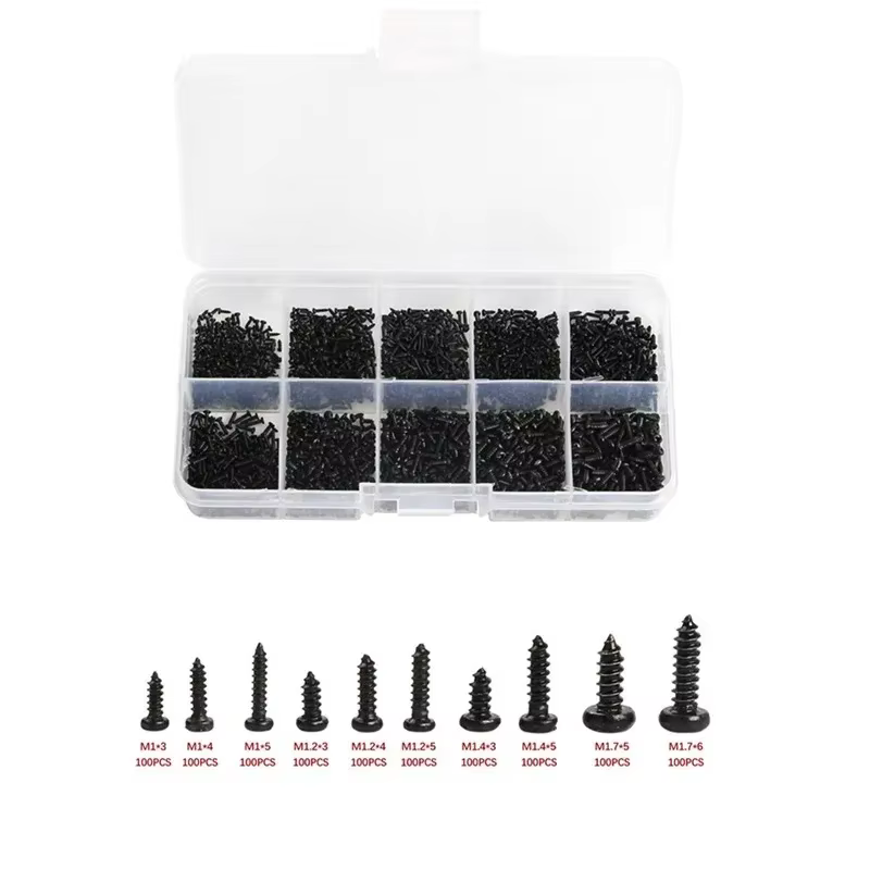 1000 pièces vis autotaraudeuses PA M1 M2 M1.4 M1.7 petite tête cylindrique Phillips vis pour ordinateur portable vis d'ordinateur noir