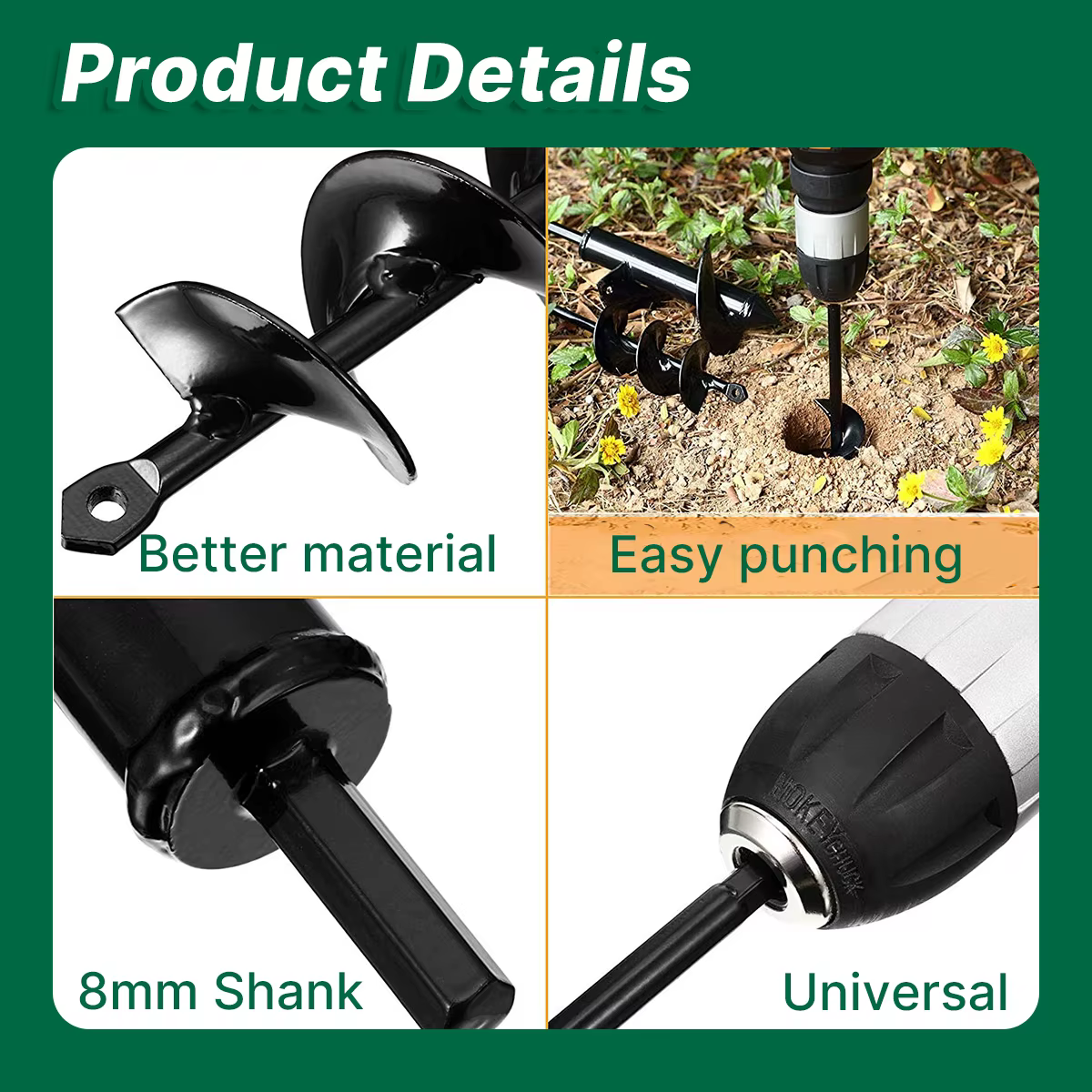 Perceuse de jardin à tarière avec adaptateur de boulon de sécurité