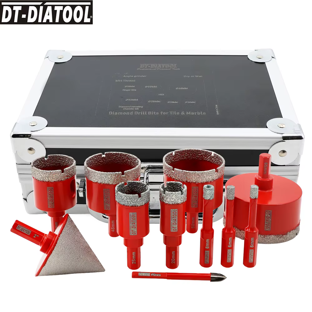 Kit de 11 forets diamantés Diatool avec tiges triangulaires de 6/6/8/20/25/35/45/50/65/50/6 mm pour marbre