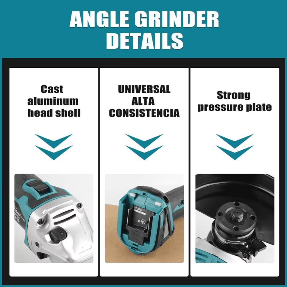Meuleuse d'angle sans fil 125 mm sans balais, 4 vitesses, outil de coupe, de meulage et de polissage pour métal, bois, bricolage, compatible avec la batterie Makita 18V