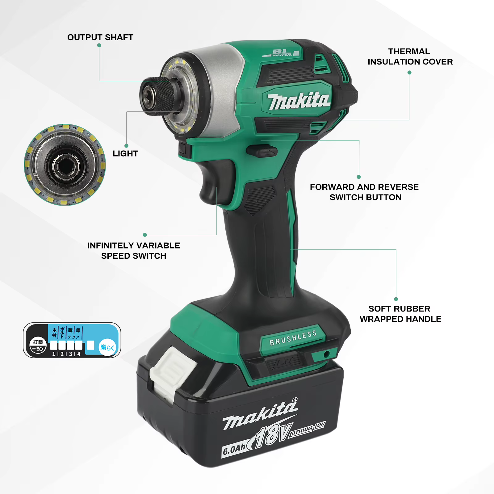 Makita DTD173 Visseuse à chocs sans balais |   180 Nm de couple maximal avec mode T pour le travail du bois, des boulons et des métaux