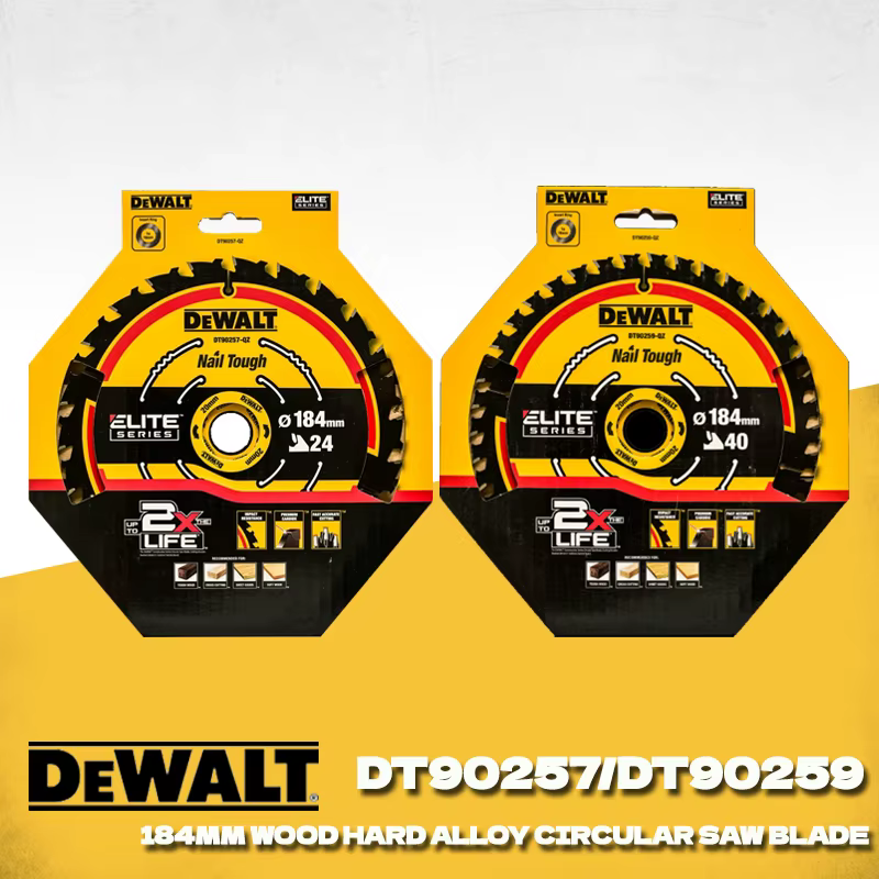 Lame de scie circulaire DEWALT DT90257 DT90259 184 mm 24T Extreme 2X Life, lame de scie à pointe en carbure pour la coupe du bois