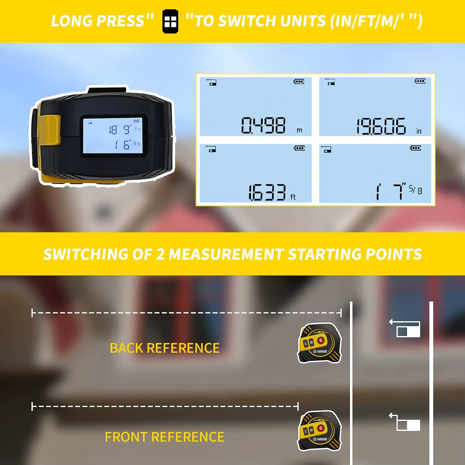 Télémètre Laser multifonction Rechargeable 80m avec ruban de 5m écran LCD avec rétro-éclairage ruban Laser mesure de Distance