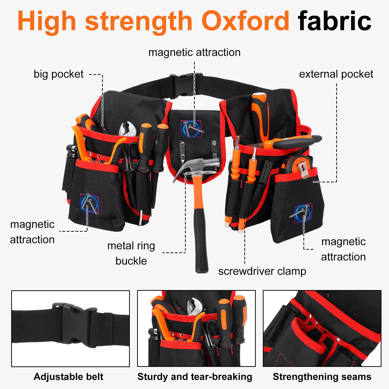 Ceinture porte-outils magnétique réglable multi-poches pour marteau