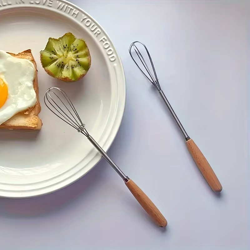 Mini batteur à œufs en acier inoxydable, manche en bois, mélangeur d'œufs, ensemble de cuisson, outils de gâteaux à domicile, accessoires de cuisine