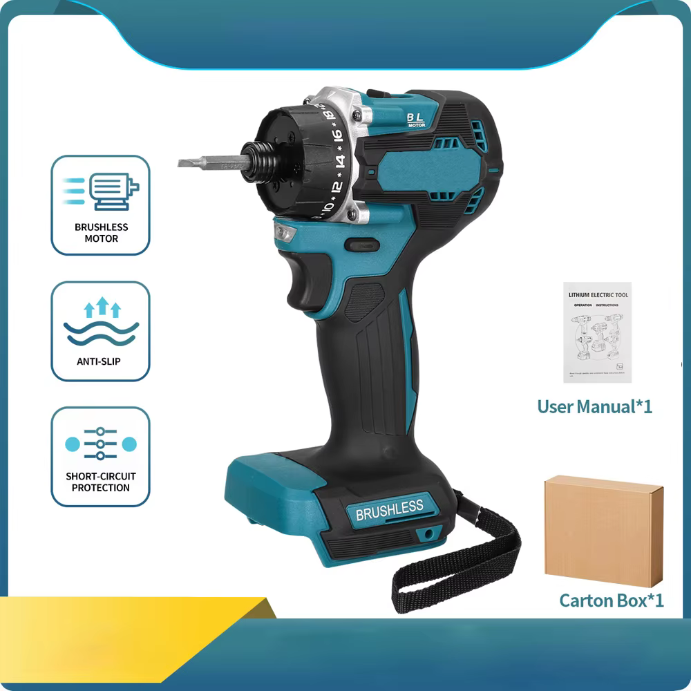 Tournevis électrique sans fil, 1000W, couple 20 + 1, 1/4 pouces, sans balais, perceuse électrique, outil électrique pour Makita, batterie 18V 280N.m