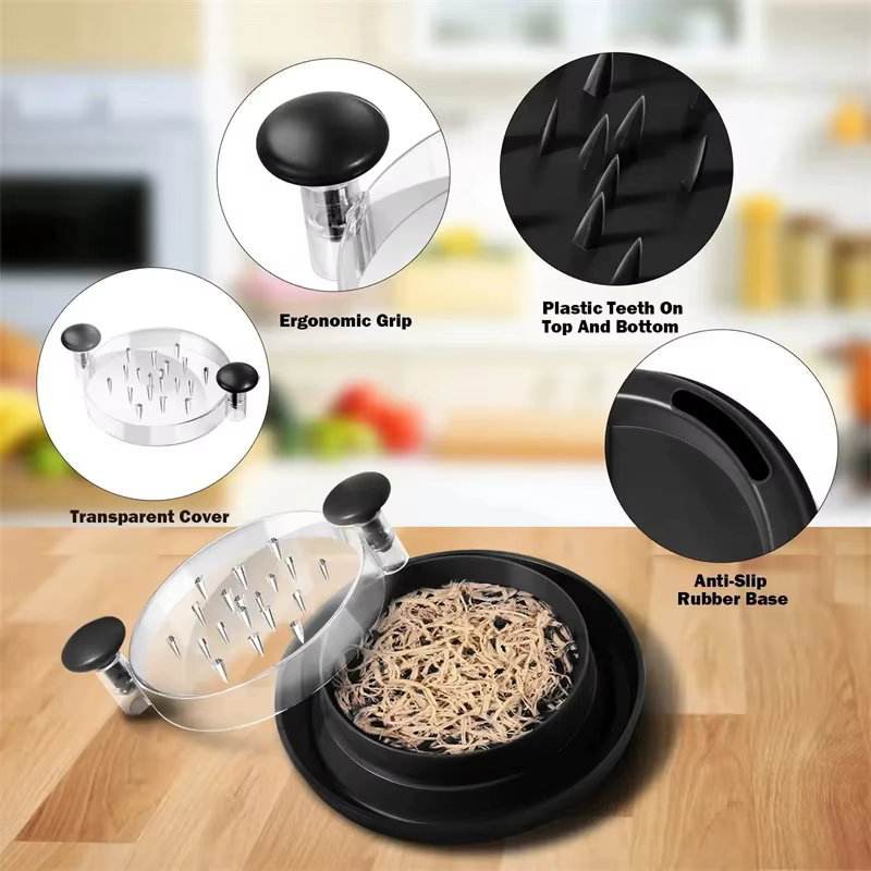 Outil de broyeur de poulet, Machine de séparation de déchiquetage de viande avec couvercle pour déchiqueter le poulet, le porc et le bœuf, outil de cuisine