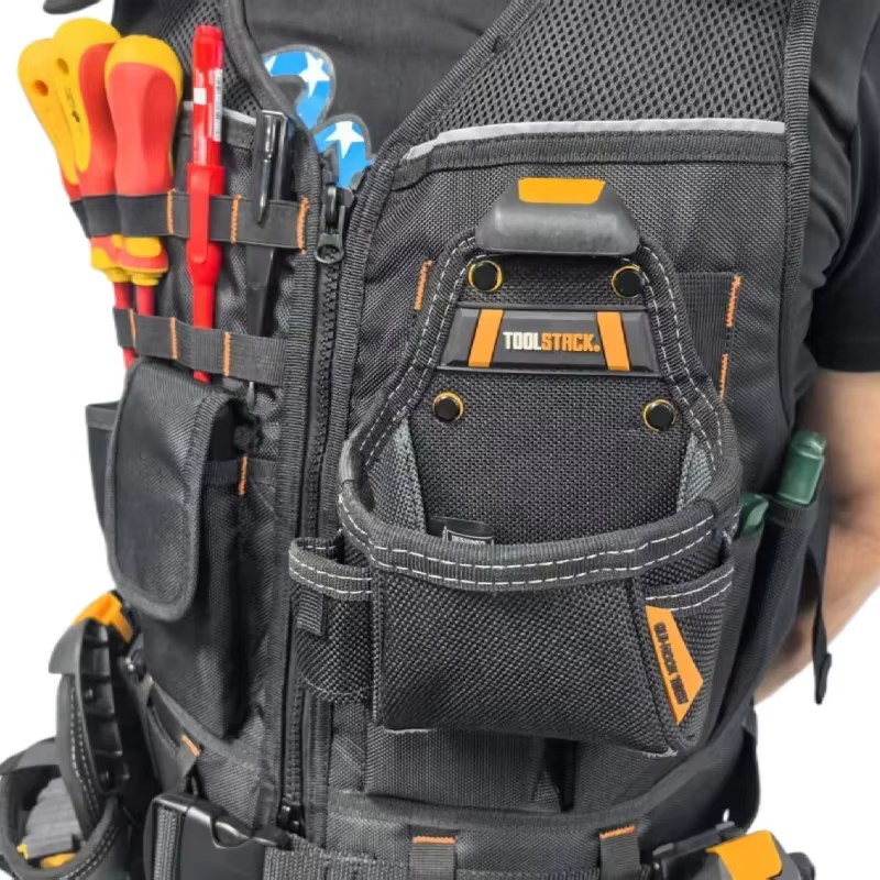 Gilet de travail TOOLSTACK TSK-62, vêtement de travail, gilet de sécurité, multi-poches, veste à fermeture éclair, gilet de travail robuste pour travaux de construction, électriciens