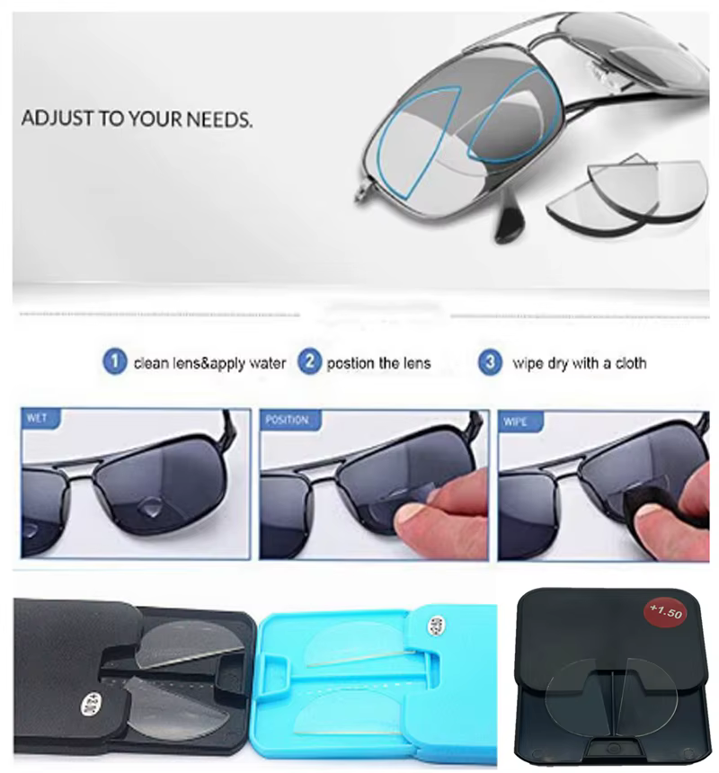 Lunettes de lecture bifocales en Silicone liquide, 2 pièces, lentilles presbytes à coller, grossissement, lentilles bifocales ultralégères réutilisables
