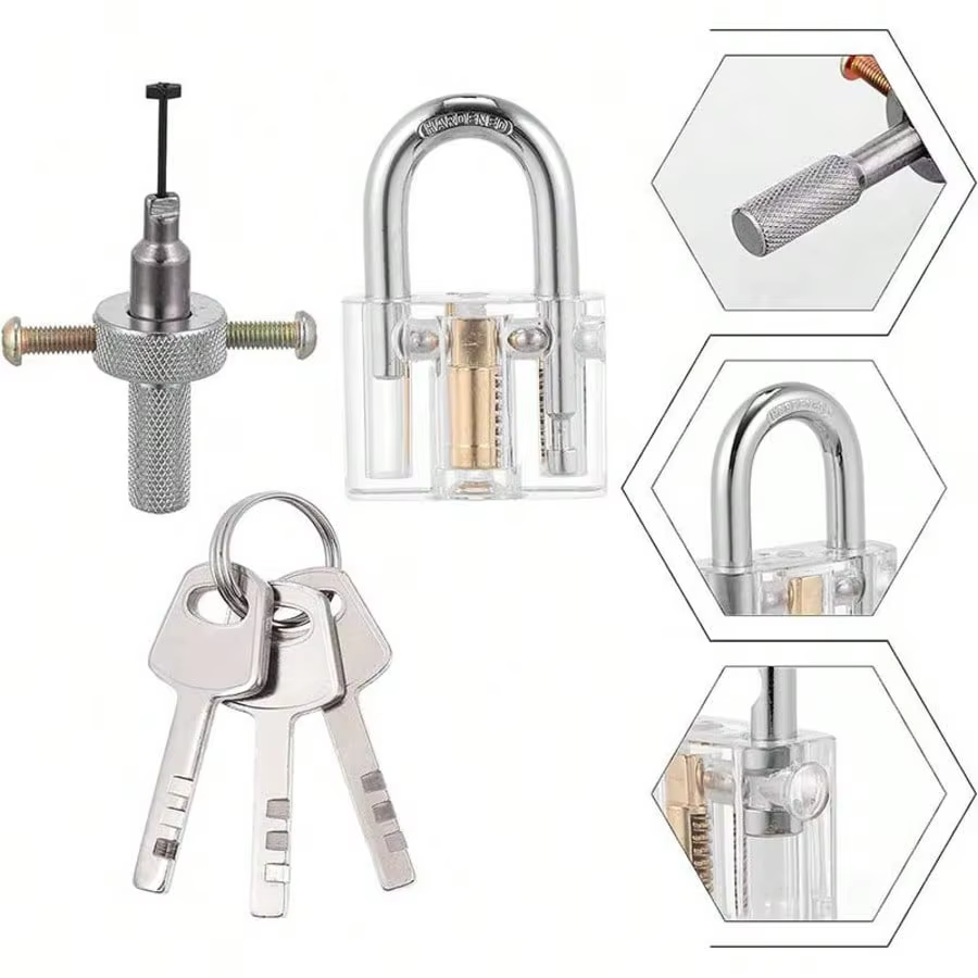 Kit de formation professionnel pour serruriers, cadenas transparent avec outil de crochetage 2-en-1 pour la pratique du crochetage, utilisation légale uniquement