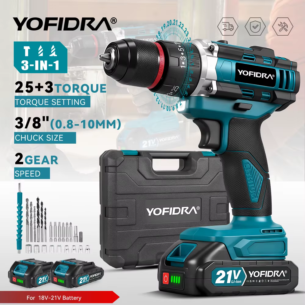 YOFIDRA 25 + 3 couple perceuse à percussion électrique portable 3IN1