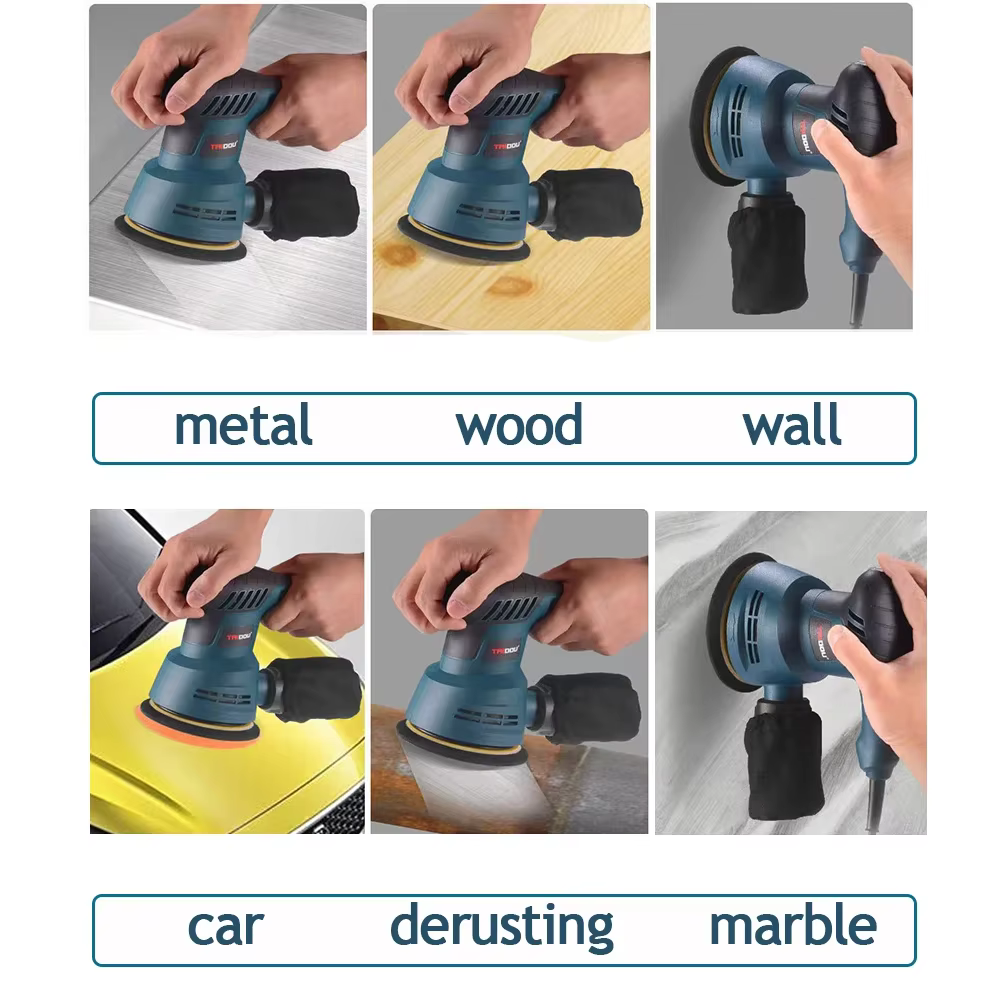 Ponceuse excentrique électrique avec boîte à poussière
