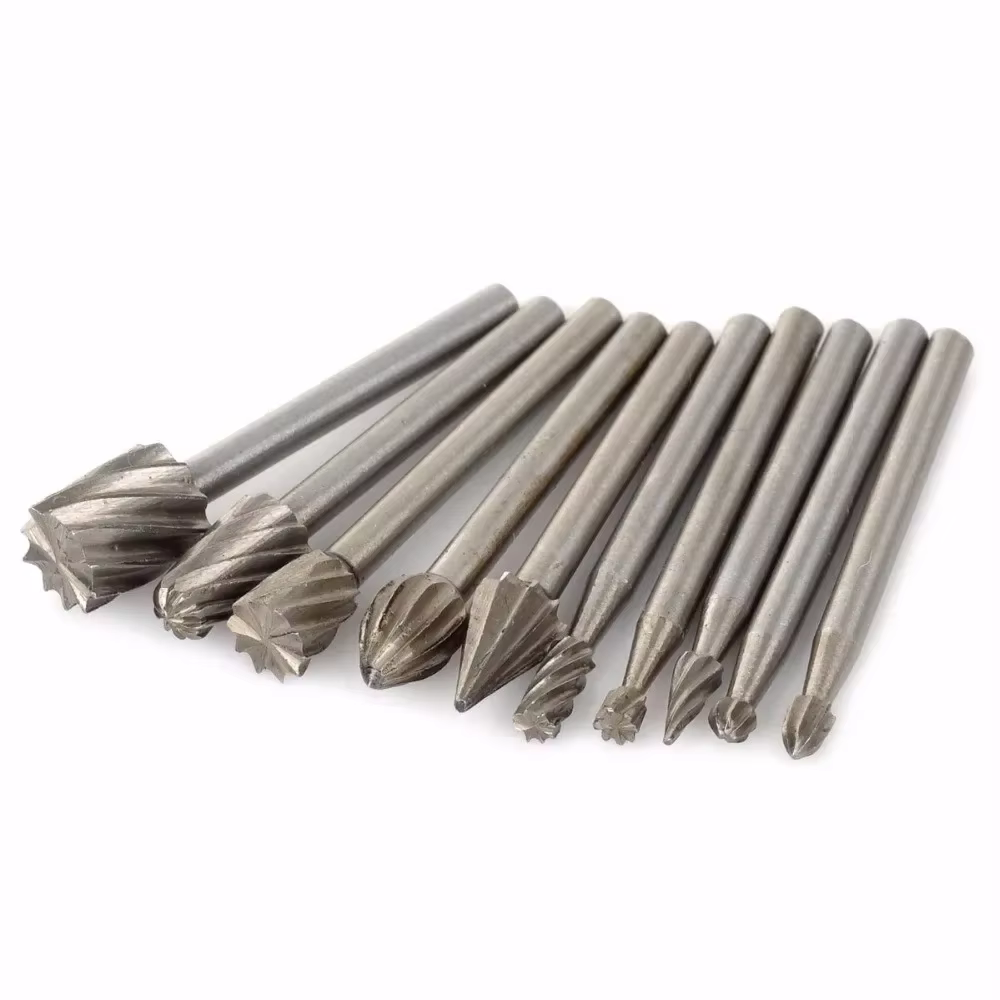 Lot de 10 fraises rotatives HSS pour défonceuse, outils de fraisage, de découpe, de gravure et de ponçage électrique pour le travail du bois et le bricolage