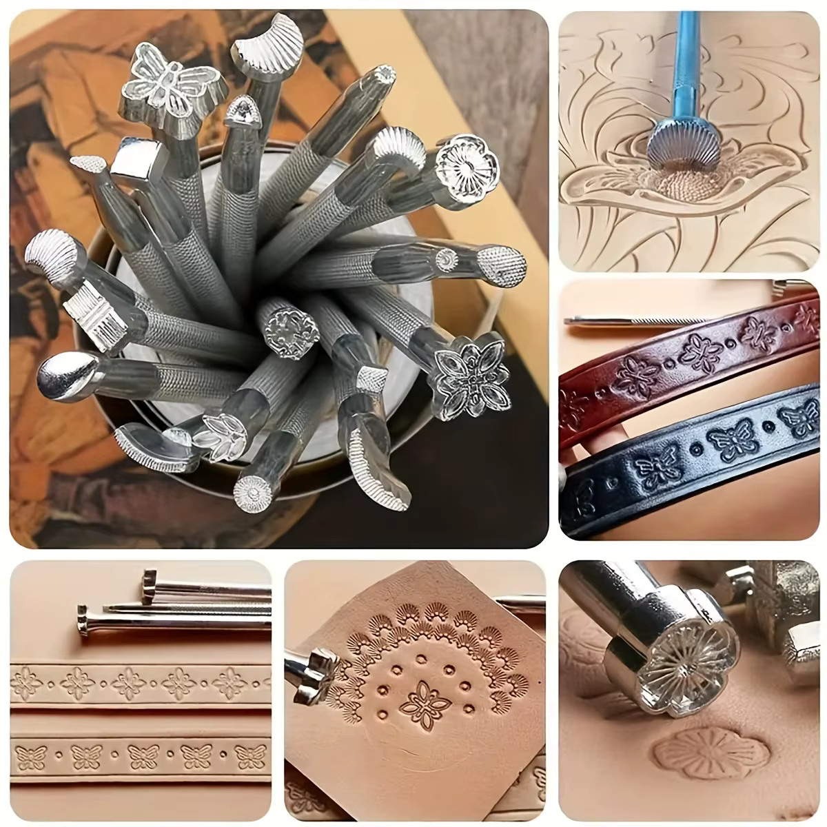 Ensemble d'outils de bricolage en cuir 20 pièces-outils d'impression, de poinçon, de sculpture et de gaufrage de sacs