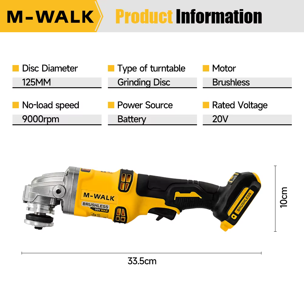 M-WALK Pour Dewalt 20V batterie broche sans brosse sans fil électrique meuleuse d'angle 100/125mm polissage rectifieuse coupe outils électriques