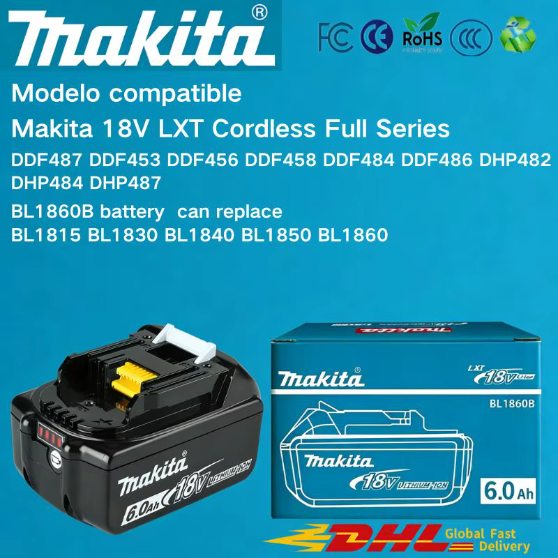 Batterie haute capacité authentique Makita 18V 6.0Ah pour perceuse à main sans balais 18V DDF487