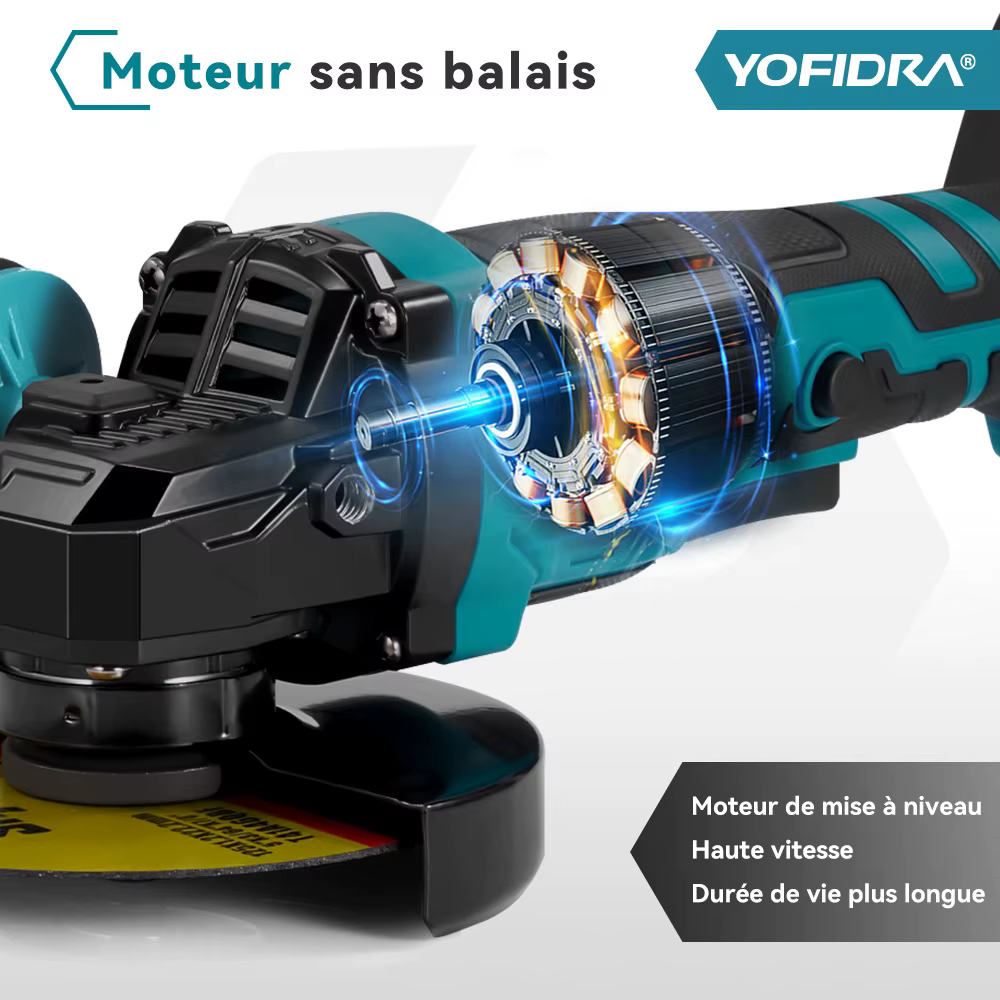 YOFIDRA 125mm meuleuse d'angle sans brosse 3 vitesses coupe efficace polissage outil de travail du bois pour Makita 18-21V batterie broche