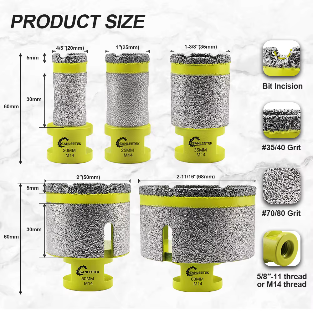 SANLEETEK Forets diamantés 20/25/35/50/68mm pour la découpe de carreaux