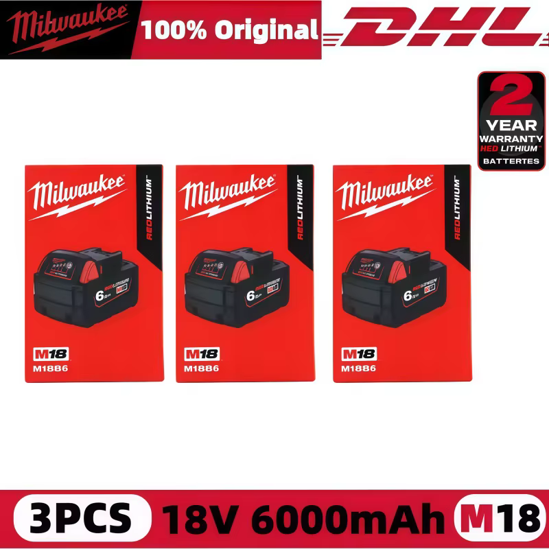 Batterie authentique Milwaukee 18V 6Ah compatible avec les outils sans fil M18 2615-20 2629-20 2641-20 2701-20 & 48-11-1840 48-11-1820