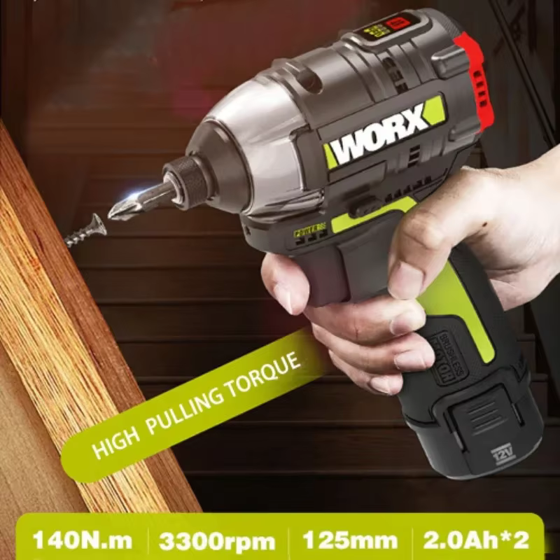WORX tournevis à percussion sans fil WU132 140Nm 12V 3300 tr/min moteur sans brosse ajuster couple entretien outils électriques perceuse électrique